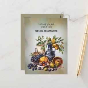 Blessed Thanksgiving Wine and Fruit Bowls Postcard