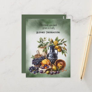 Blessed Thanksgiving Wine and Fruit Bowls Postcard