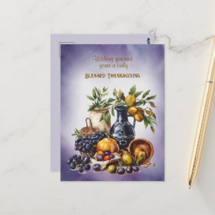 Blessed Thanksgiving Wine and Fruit Bowls Postcard