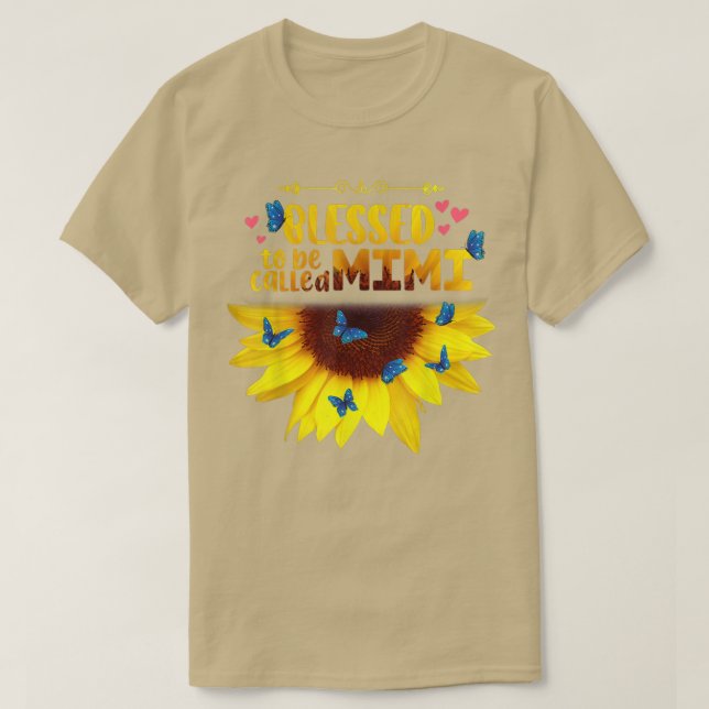 Blessed To Be Call Mimi Sunflower Butterflies Moth T-Shirt (Design Front)