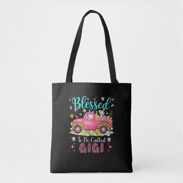 Blessed To Be Called Gigi Easter Bunnies Chocolate Tote Bag (Front)