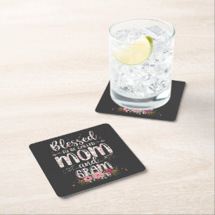 Blessed To Be Called Gram Flower Lovers Square Paper Coaster