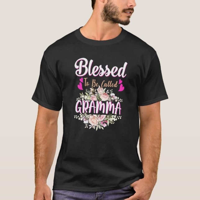 Blessed To Be Called Gramma Floral Womens Gramma M T-Shirt (Front)
