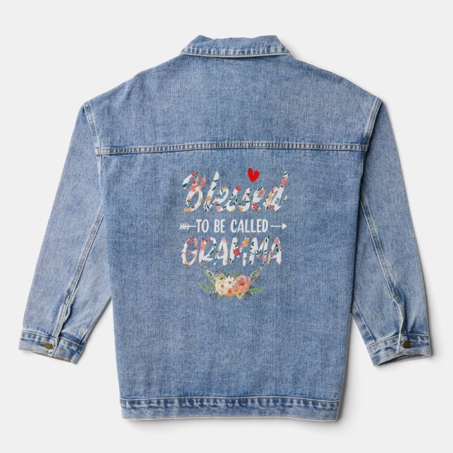 Blessed to be called Gramma  Funny Gramma Mother's Denim Jacket (Back)