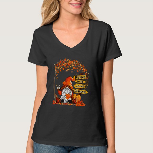 Blessed To Be Called Grandma Gnome Pumpkin Fall Th T-Shirt (Front)