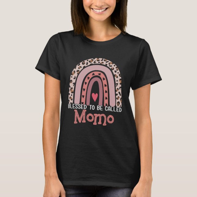 Blessed To Be Called Momo Rainbow Leopard Print Mo T-Shirt (Front)