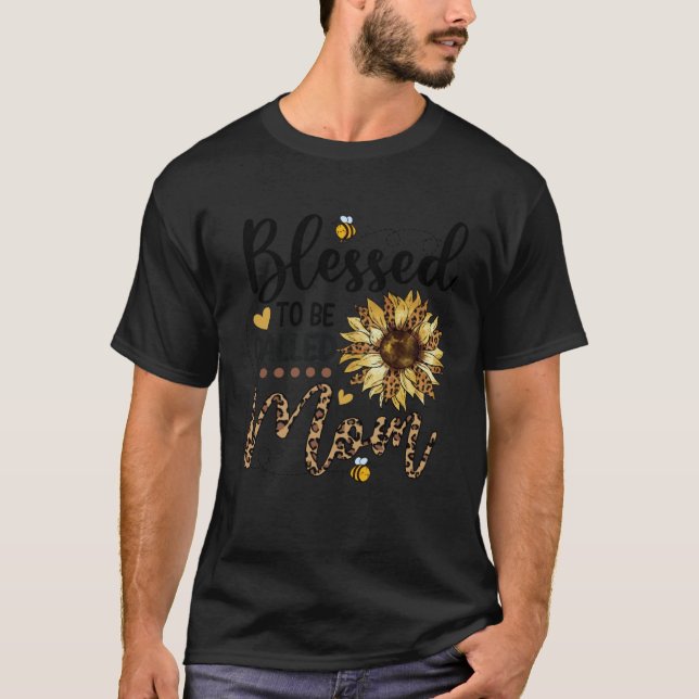 Blessed To Be Called Mum Leopard Sunflower Bee T-Shirt (Front)
