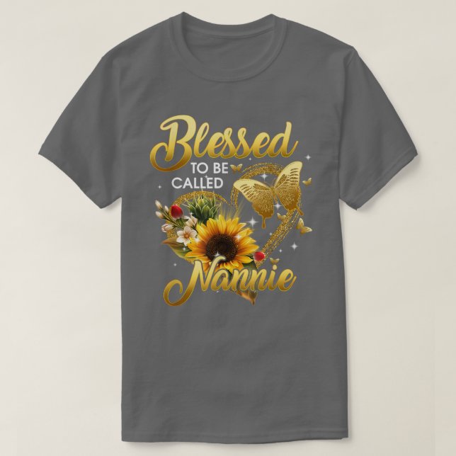 Blessed To Be Called Nannie Grandma Sunflower Moth T-Shirt (Design Front)