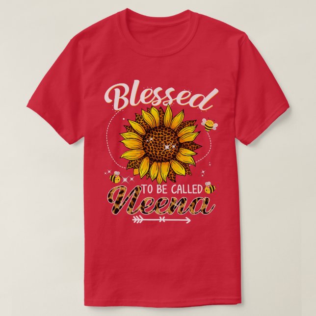 Blessed To Be Called Neena Funny Leopard Sunflower T-Shirt (Design Front)