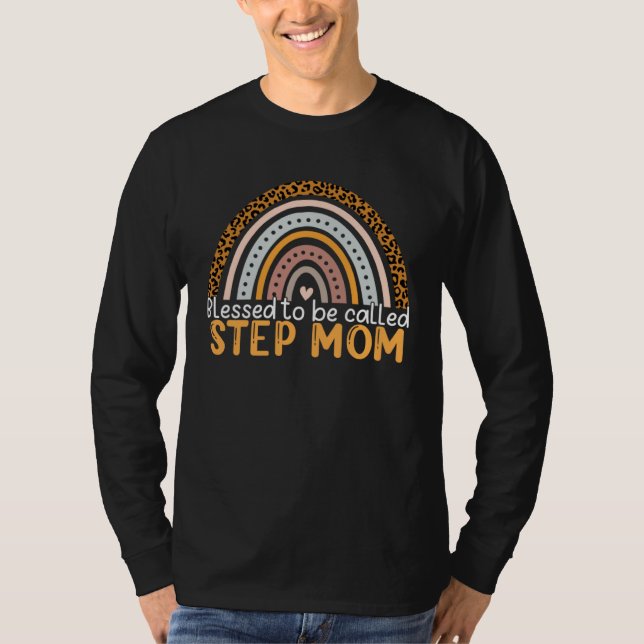 Blessed To Be Called Step Mom Leopard Rainbow Step T-Shirt (Front)