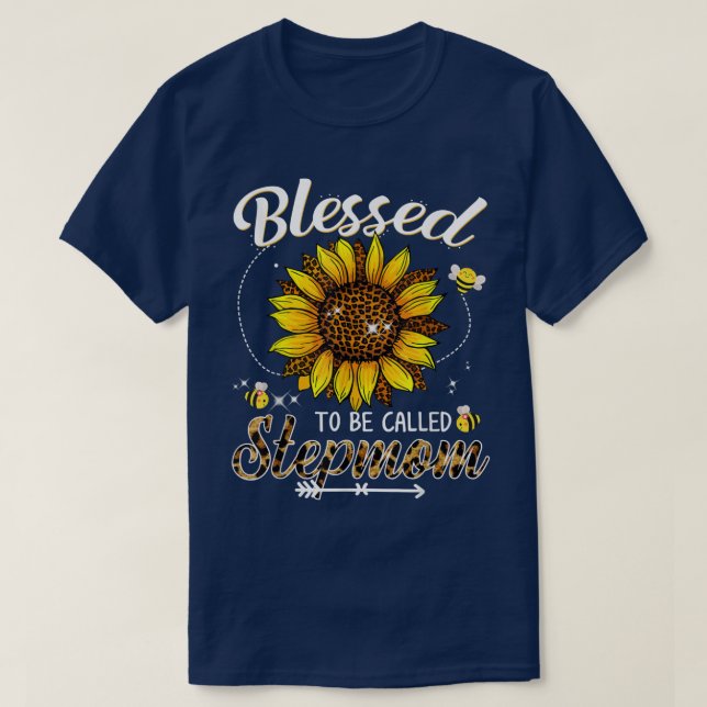 Blessed To Be Called Stepmom Funny Leopard Sunflow T-Shirt (Design Front)