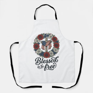 Blessed To Be Free Patriotic Floral Cross Shirt_1 Apron