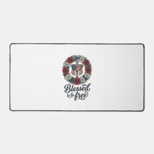 Blessed To Be Free Patriotic Floral Cross Shirt_1 Desk Mat