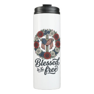 Blessed To Be Free Patriotic Floral Cross Shirt_1 Thermal Tumbler