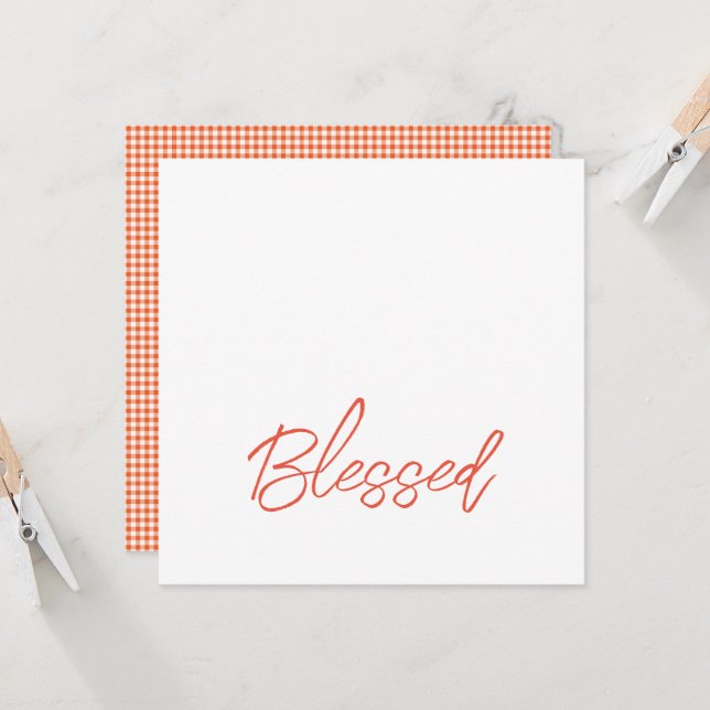 BLESSED Typography Faith Orange Thankful Grateful Card (Front/Back In Situ)