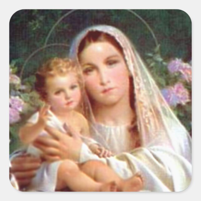 Blessed Virgin Mary and Infant Child Jesus Square Sticker (Front)