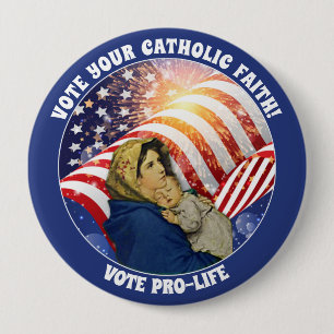 Blessed Virgin Mary Baby Jesus American Flag  10 Cm Round Badge