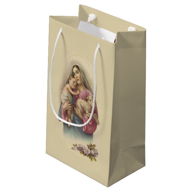 Blessed Virgin Mary Baby Jesus Flowers Small Gift Bag (Back Angled)