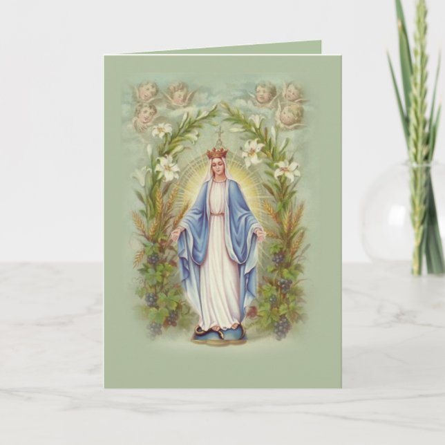 Blessed Virgin Mary Catholic Angels & Flowers Card (Front)