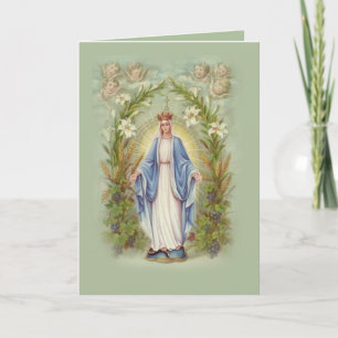 Blessed Virgin Mary Catholic Angels & Flowers Card