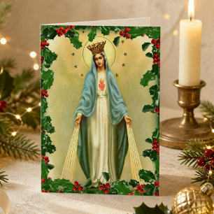 Blessed Virgin Mary Catholic Christmas Religious Holiday Card