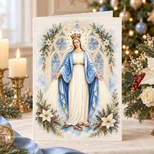 Blessed Virgin Mary Floral Catholic Prayer Holiday Card