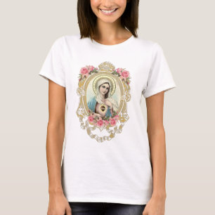 Blessed Virgin Mary Floral Roses Catholic T-Shirt