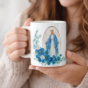 Blessed Virgin Mary Flowers Memorare Prayer Coffee Mug
