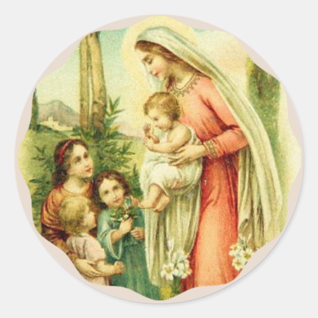 Blessed Virgin Mary holding Baby Jesus Children Classic Round Sticker (Front)
