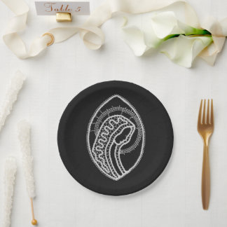 Blessed Virgin Mary in Lace on Black Velvet Paper Plate