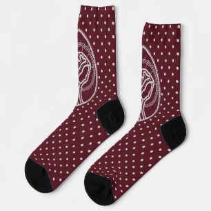 Blessed Virgin Mary in White Lace on Burgundy Socks