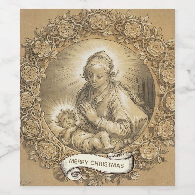 Blessed Virgin Mary Jesus Christmas Vintage Wine Label (Single Label)