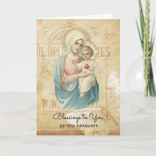 Blessed Virgin Mary Jesus  Graduation Commencement Card (Front)