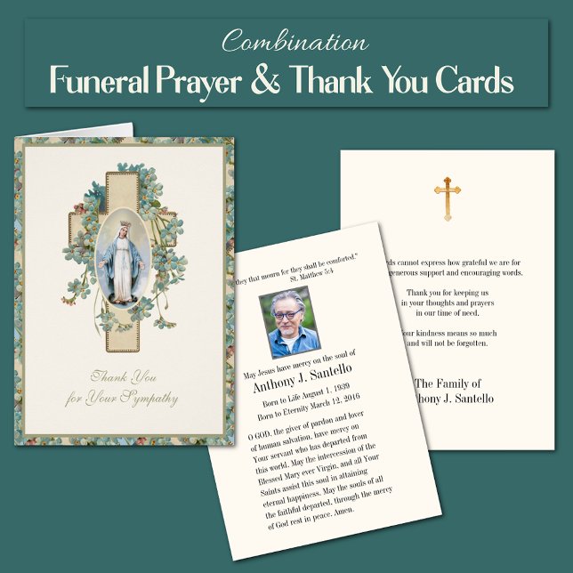 Blessed Virgin Mary  Religious Funeral Condolence (Combination Blessed Virgin Mary, Our Lady of Grace, Funeral Memorial Prayer and Thank You Cards)