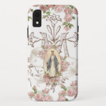 Blessed Virgin Mary Religious Vintage Pink Roses Case-Mate iPhone Case<br><div class="desc">Featuring a religious traditional Catholic custom designed image of the Blessed Virgin Mary,  Our Lady of Grace with the Marian "M" Cross behind her and vintage pink roses.</div>