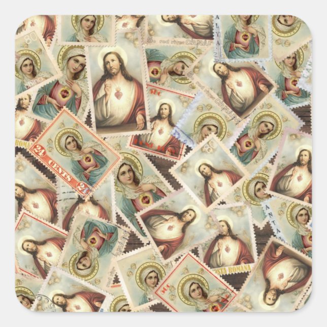 Blessed Virgin Mary Sacred Heart Postage Square Sticker (Front)