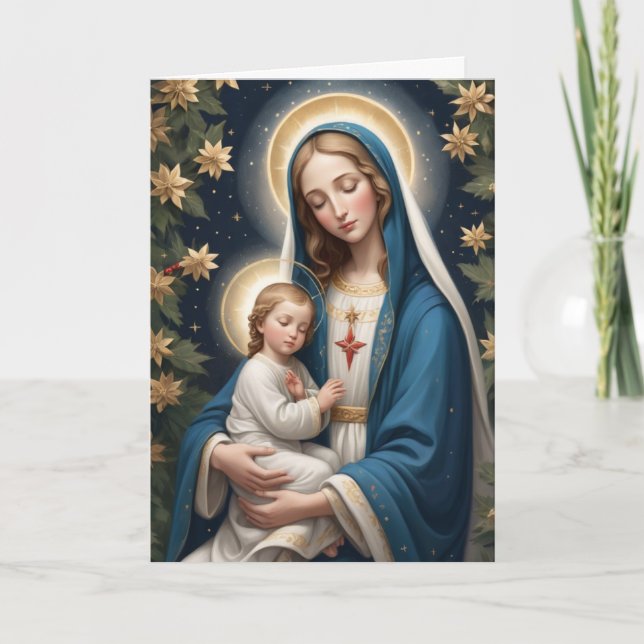 Blessed Virgin Mary Traditional Catholic Holiday Card (Front)