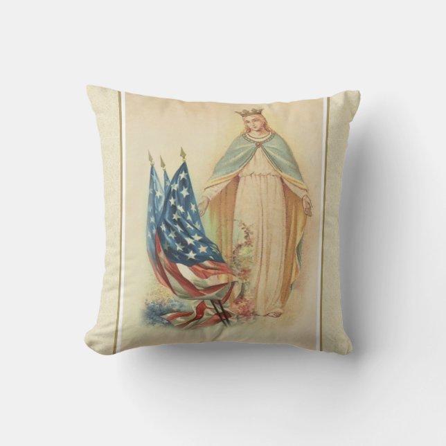 Blessed Virgin Mary Vintage American Flag Cushion (Front)