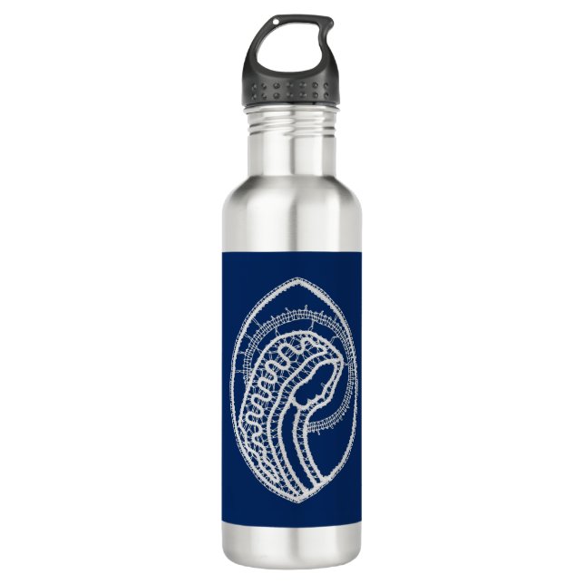 Blessed Virgin Mary, white lace, navy blue 710 Ml Water Bottle (Front)