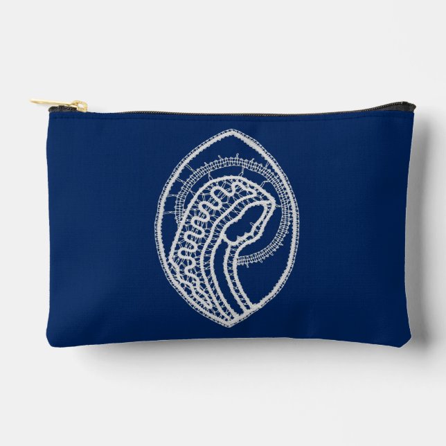 Blessed Virgin Mary, white lace, navy blue Accessory Pouch (Front)