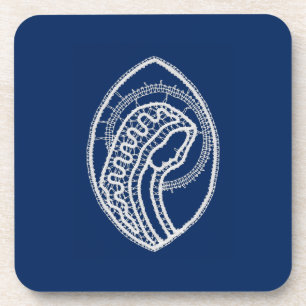 Blessed Virgin Mary, white lace, navy blue Coaster
