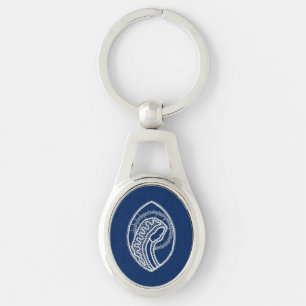 Blessed Virgin Mary, white lace, navy blue Key Ring