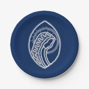 Blessed Virgin Mary, white lace, navy blue Paper Plate