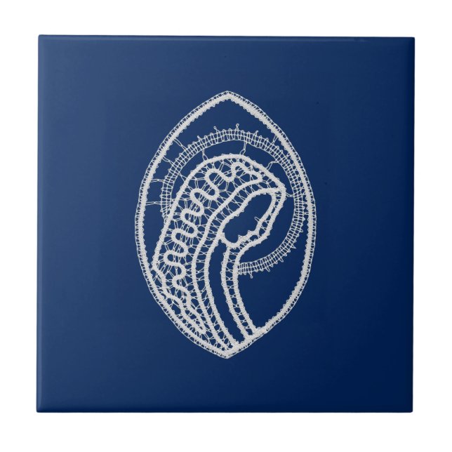 Blessed Virgin Mary, white lace, navy blue Tile (Front)