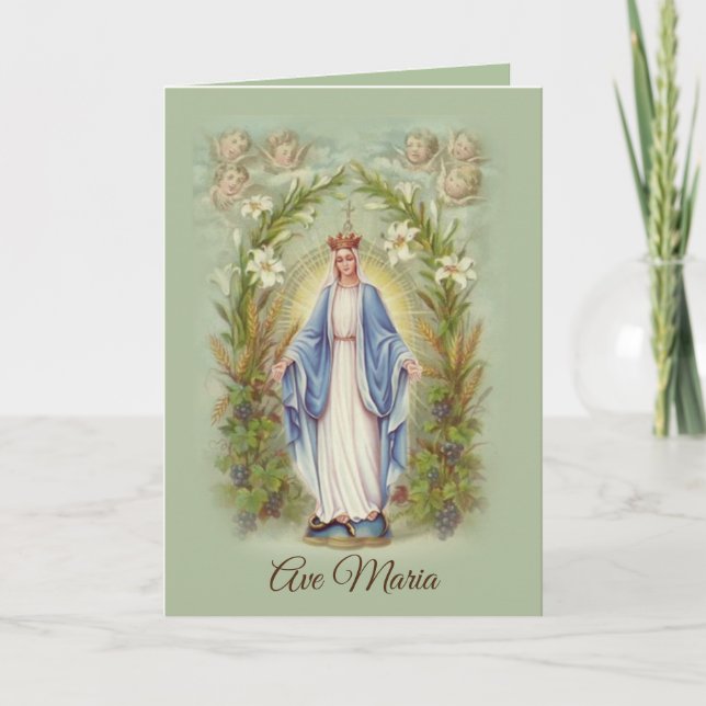 Blessed Virgin Mary with Angels & Flowers Card (Front)