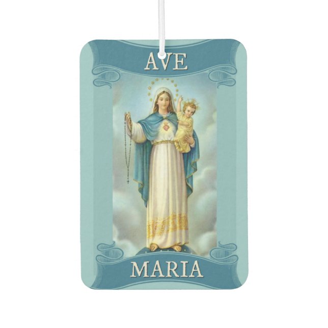 Blessed Virgin Mary with Baby Child Jesus Rosary Car Air Freshener (Front)