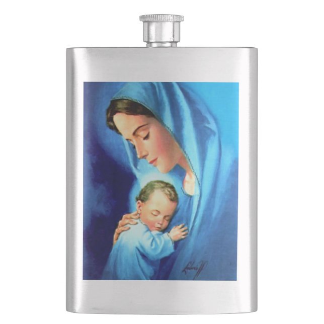 Blessed Virgin Mary with Baby Jesus Hip Flask (Front)
