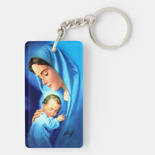 Blessed Virgin Mary with Baby Jesus Key Ring (Back)