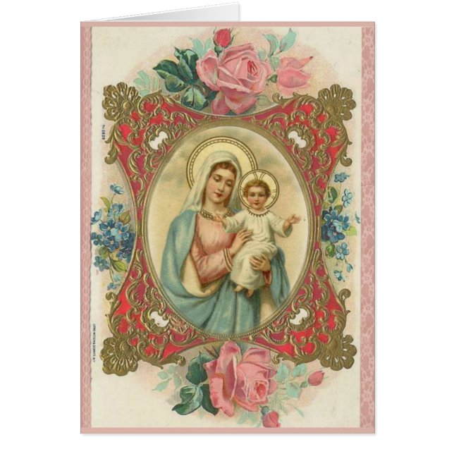 Blessed Virgin Mary with Baby Jesus Vintage Roses (Front)