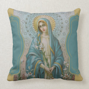 Blessed Virgin Mother Mary with Lilies Cushion